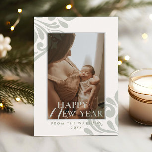 Minimal Calm Green Ivory Elegant New Year Holiday Card