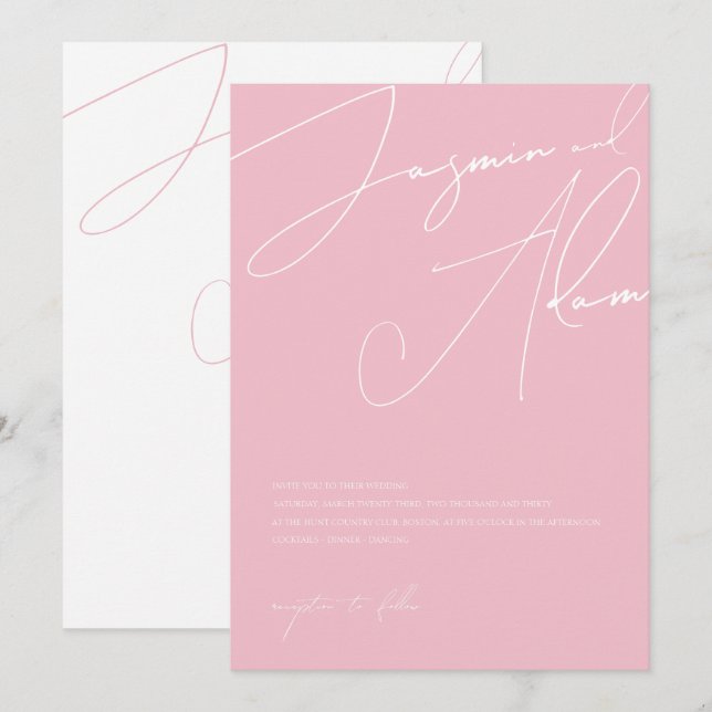 Minimal Candy Pink Script Typography Wedding Invitation (Front/Back)