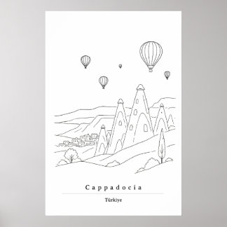 Minimal Cappadocia Turkey Line Art Print | Hot Air