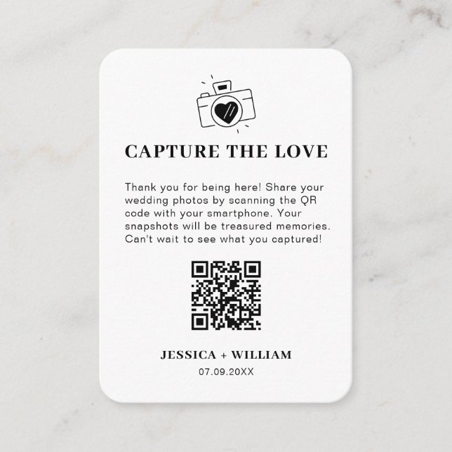 Minimal Capture the Love QR code Sign Enclosure Card (Front)