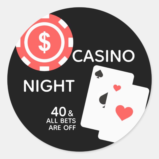 Minimal Casino Night 40th Birthday Party Classic Round Sticker (Front)