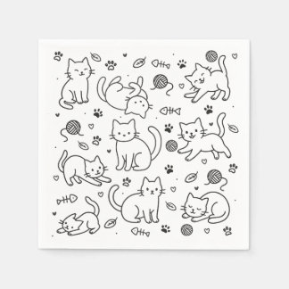 Minimal Cat Doodle Paper Napkin