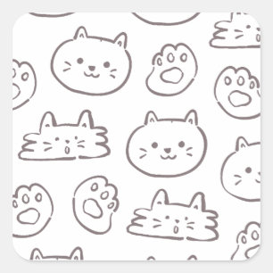 Minimal Cat Doodle Pattern – Kawaii Kitty Faces & Square Sticker