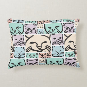 Minimal Cats Line Art Collage Decorative Cushion