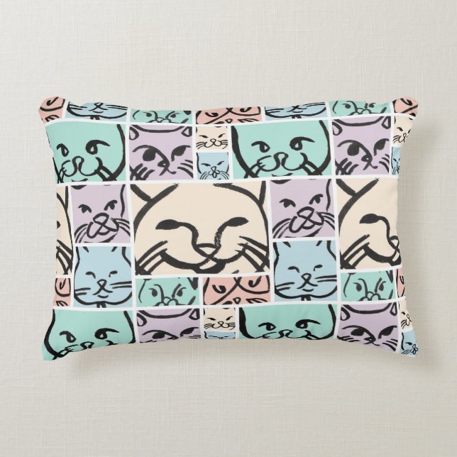 Minimal Cats Line Art Collage Decorative Cushion (Front)