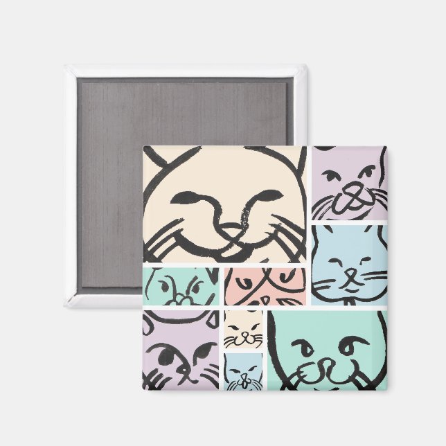 Minimal Cats Line Art Collage Magnet (Front/Back)