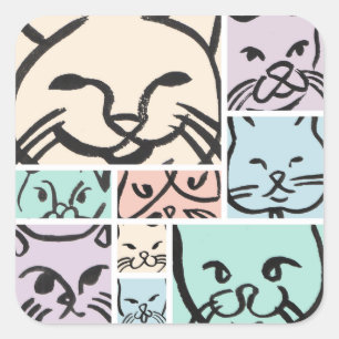 Minimal Cats Line Art Collage Square Sticker