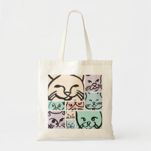 Minimal Cats Line Art Collage Tote Bag