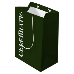 Minimal CELEBRATE   Forest Green Holiday Medium Gift Bag