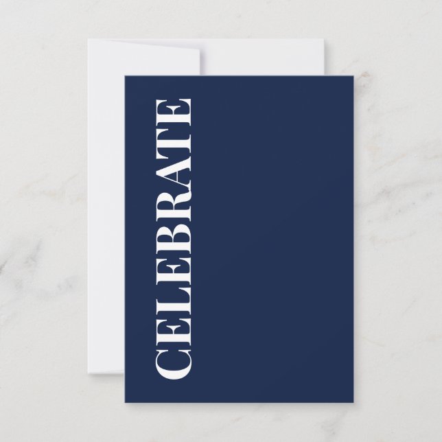 Minimal CELEBRATE | Navy Blue Holiday Greeting Card (Front)