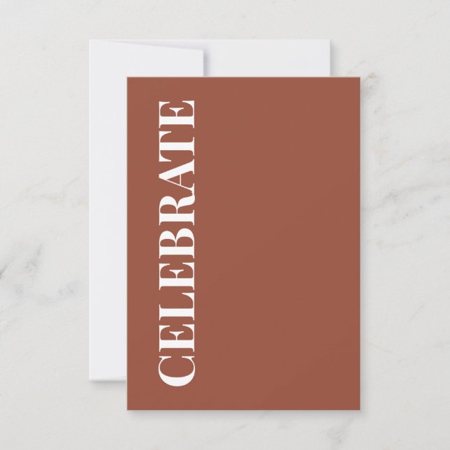 Minimal CELEBRATE | Terracotta Holiday Greeting Card (Front)