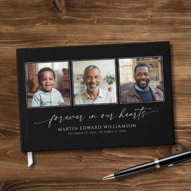 Minimal Celebrating The Life 3 Photos Funeral Guest Book (Creator Uploaded)