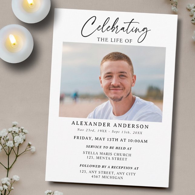 Minimal Celebration of Life Black White Funeral Invitation (Creator Uploaded)
