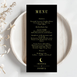 Minimal Celestial Black Crescent Moon Wedding Menu