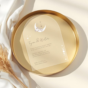 Minimal Celestial Holistic Boho Moon & Stars Arch Acrylic Invitations