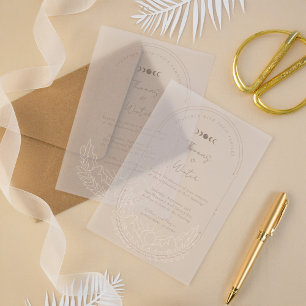 Minimal Celestial Holistic Moon & Stars Monogram Vellum Invitations