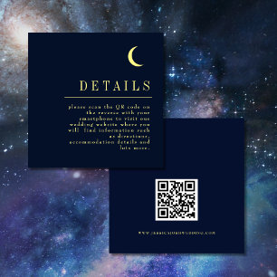 Minimal Celestial Navy Star QR Code Wedding Detail Enclosure Card