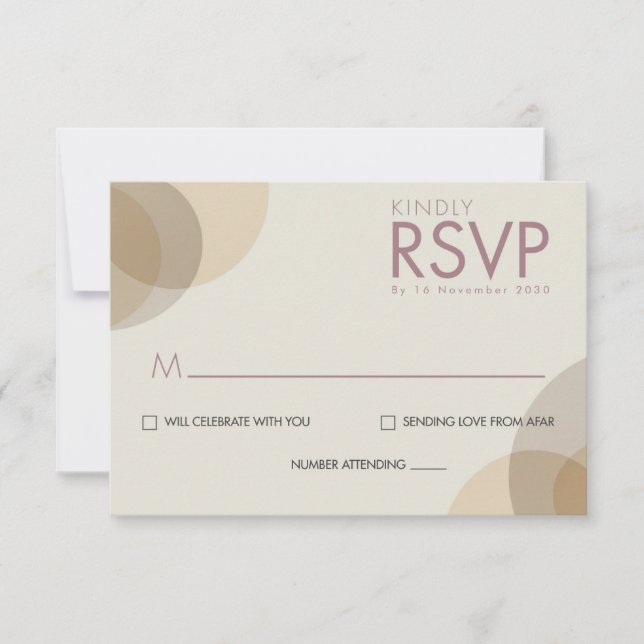 Minimal Champagne Ivory Circles Wedding RSVP Card (Front)