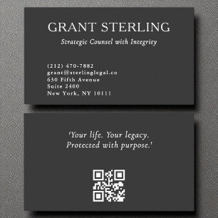 Minimal Charcoal Grey White Legal QR Code  Business Card