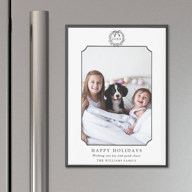 Minimal Charcoal Happy Holidays Photo Magnet (Creator Uploaded)