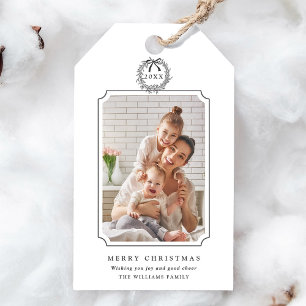 Minimal Charcoal Merry Christmas Photo  Gift Tags
