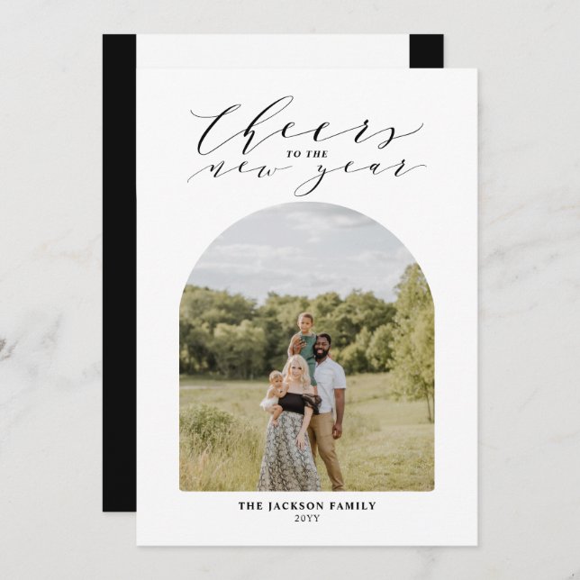 Minimal Cheers to the New Year Photo Holiday Card (Front/Back)
