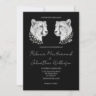 Minimal Cheetah Chic White Script Big Cat Wedding Invitation