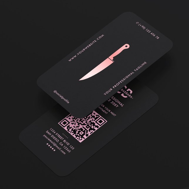 Minimal Chef Black Pink Kitchen Knife  Business Card (Minimal Chef Black Pink Kitchen Knife Business Card
)