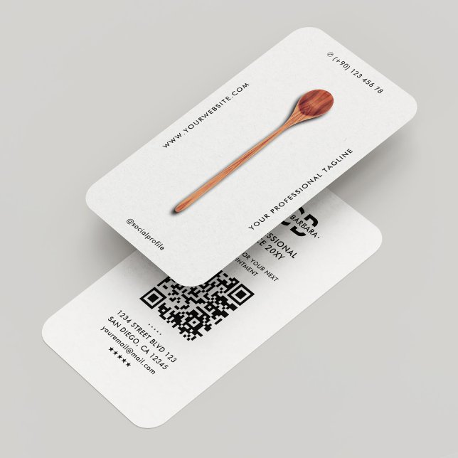 Minimal Chef Elegant Caterer Wooden Spoon White Business Card (Minimal Chef Elegant Caterer Wooden Spoon White Business Card
)