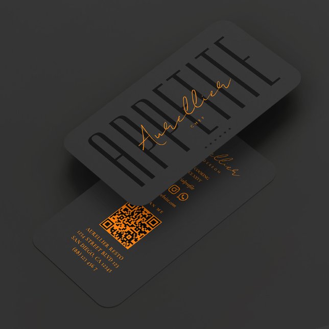 Minimal Chef Kitchen Black Orange Cooking Business Card (Minimal Chef Kitchen Black Orange Cooking Business Card
)