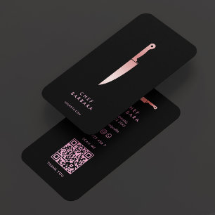 Minimal Chef Pink Kitchen Knife Caterer Black Business Card