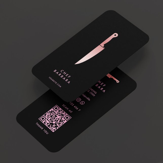 Minimal Chef Pink Kitchen Knife Caterer Black Business Card (Minimal Chef Pink Kitchen Knife Caterer Black Business Card
)