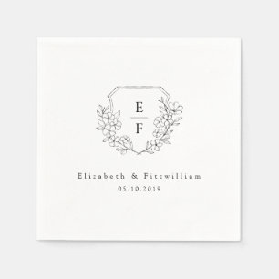 Minimal Cherry Blossom Monogram Crest Wedding Napkin