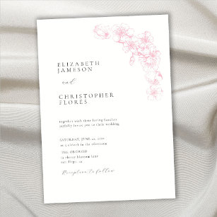 Minimal Cherry Blossom Pink Chic Botanical Wedding Invitation