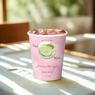 Minimal Cherry Blossom Pink Matcha Bridal Shower Paper Cups