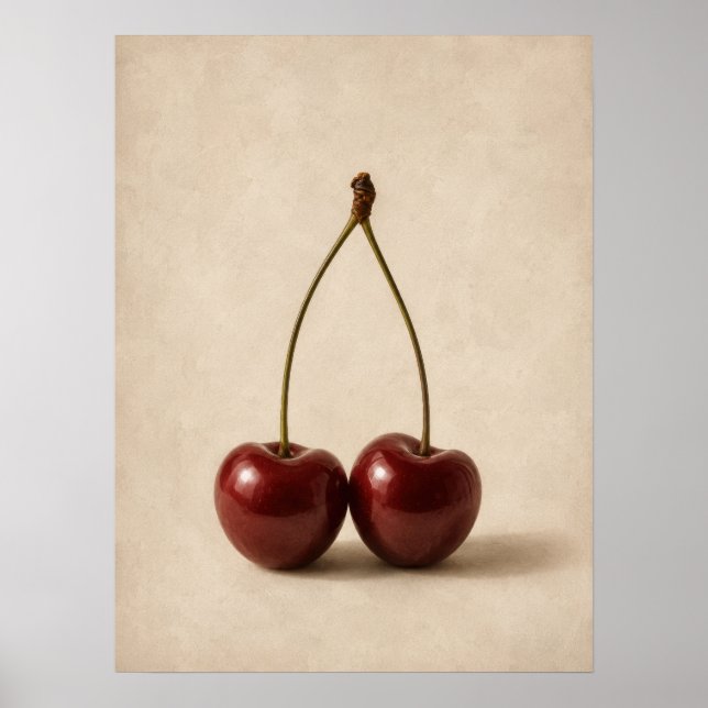 Minimal Cherry Wall Art | Neutral Coquette Poster  (Front)
