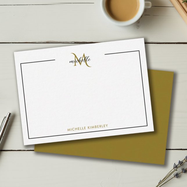Minimal Chic Black and Gold Monogram Card (Minimal Chic Black and Gold Monogram Note Card)