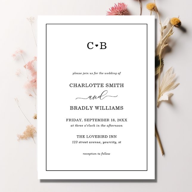 Minimal Chic Black and White Border Wedding Invitation (Creator Uploaded)