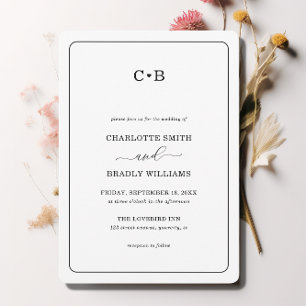 Minimal Chic Black and White Round Border Wedding Invitation