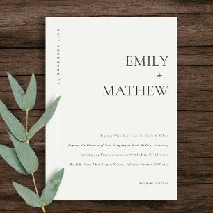 MINIMAL CHIC BLACK WHITE KRAFT TYPOGRAPHY WEDDING INVITATION