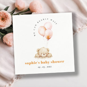 Minimal Chic Blush Bearly Wait Balloon Baby Shower Napkin