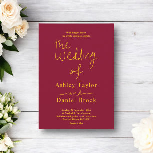 Minimal Chic Burgundy And Gold Calligraphy Wedding Invitation