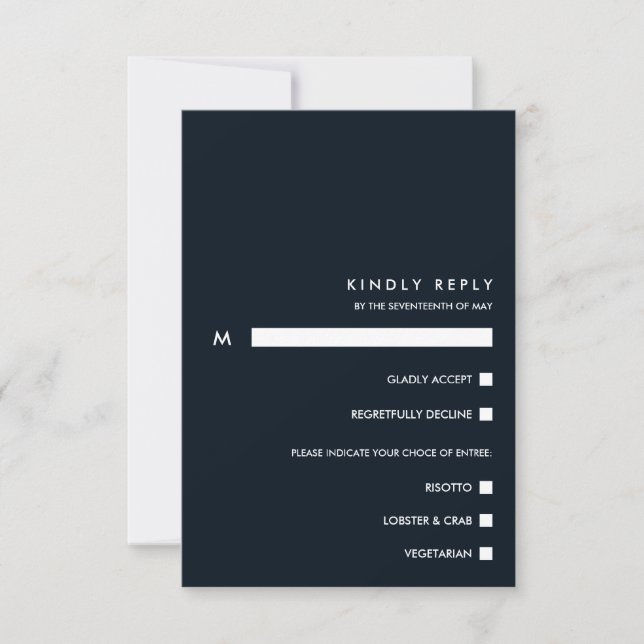 Minimal Chic Dark Blue | RSVP Meal Choice Card (Front)
