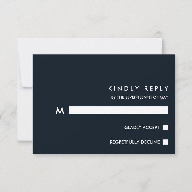 Minimal Chic Dark Blue |  Typography Wedding RSVP Card (Front)