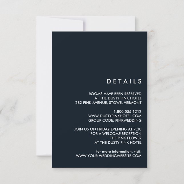 Minimal Chic Dark Blue |  Wedding Guest Details Invitation (Front)