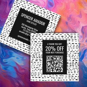 Minimal Chic Dashes Dots Black & White QR CODE  Discount Card