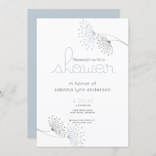 Minimal Chic Dusty Blue and Charcoal Flowers Invitation