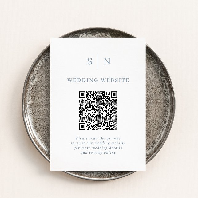 Minimal Chic Dusty Blue and White QR Code Wedding Enclosure Card (Creator Uploaded)
