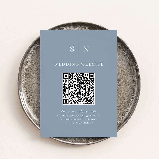 Minimal Chic Dusty Blue Scannable QR Code Wedding Enclosure Card (Creator Uploaded)