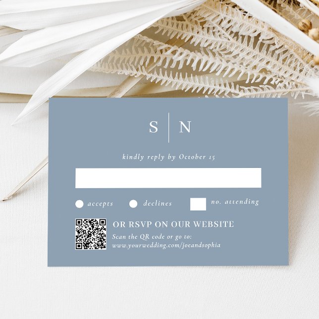Minimal Chic Dusty Blue | Traditional and QR Code RSVP Card (Creator Uploaded)